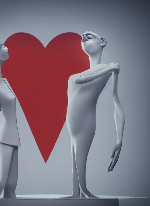 Image similar to style of santiago calatrava and salvador dali, perfectly centered symmetrical balanced male and female portrait of man and woman in love sharing one heart. high coherence ; 3 d cartoon unreal engine pixar 8 k ultra hd