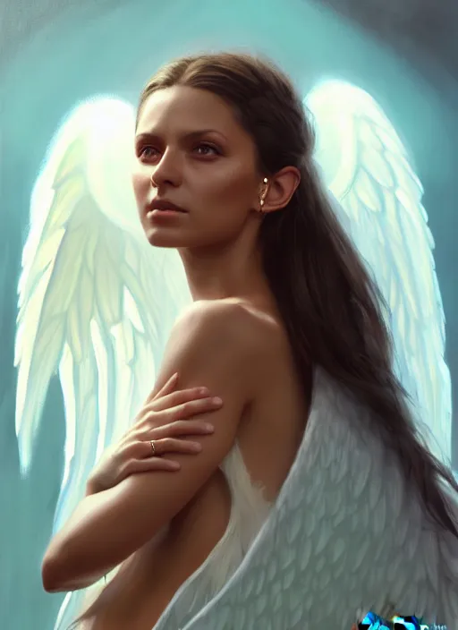 Image similar to a _ fantasy _ style _ portrait _ painting _ of nina ricci as an angel, oil _ painting _ unreal _ 5 _ daz. _ rpg _ portrait _ extremely _ detailed _ artgerm _ greg _ rutkowski _ greg