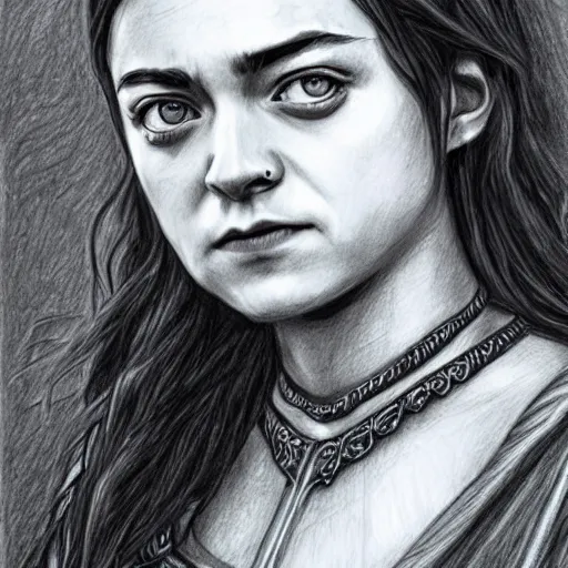 Prompt: arya stark as goddess ishtar wearing her ancient cloth, detailed pencil drawing by glenn vilppu