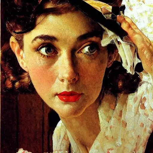 Image similar to portrait of a woman's eye with warm eyes, beautiful and elegant, warm and seductive ， detailed depiction, norman rockwell, jacob collins, tom lovell, frank school