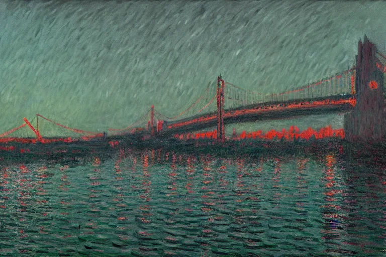 Image similar to Lisbon in 2287, cyberpunk, dark academia, by Simon Stålenhag and Claude Monet, oil on canvas