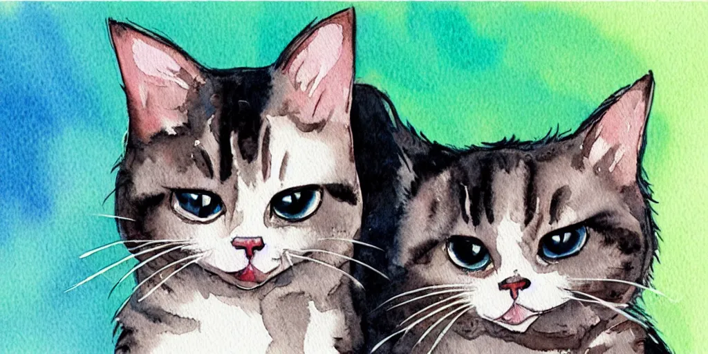 Image similar to watercolor illustration style, cute cat call by phone