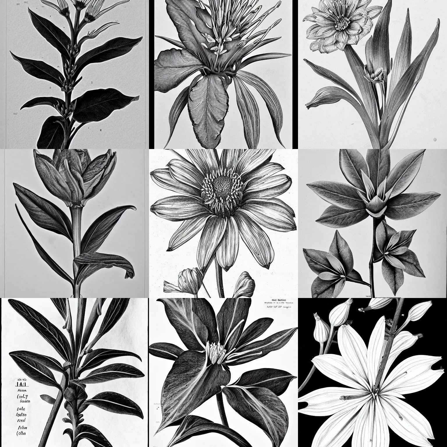 Prompt: stella alpina flower, detailed botanical illustration, black and white