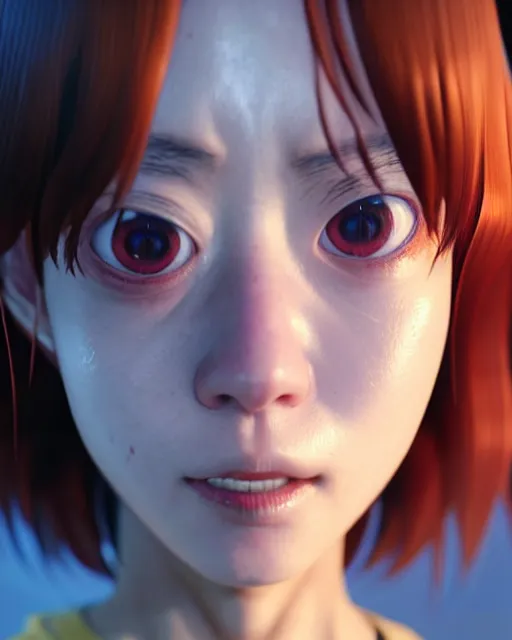 Image similar to unusual close up face portrait of the cute psychotic loser girl, by katsuhiro otomo, yoshitaka amano, nico tanigawa, artgerm, greg rutkowski makoto shinkai takashi takeuchi studio ghibli, akihiko yoshida rendered with intense 3 d effect, hyperrealistic unreal engine 5 render, uhd 8 k