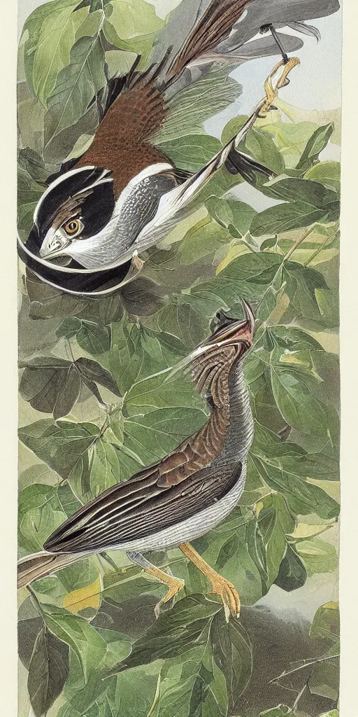 Image similar to field guide illustration painting of a dragon sparrow by john audubon and david allen sibley, detailed art