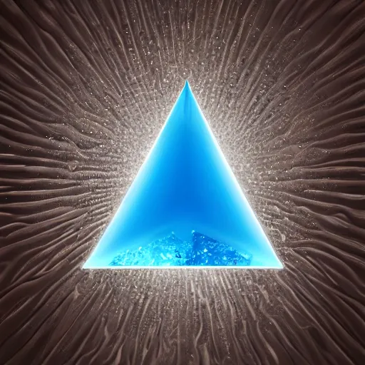 Prompt: water artwork manipulation inside the shape of a triangle under a waterfall, ray tracing, realistic water, focus, long shot, 8 k resolution, cinematic, frostbite 3 render, water art photoshop