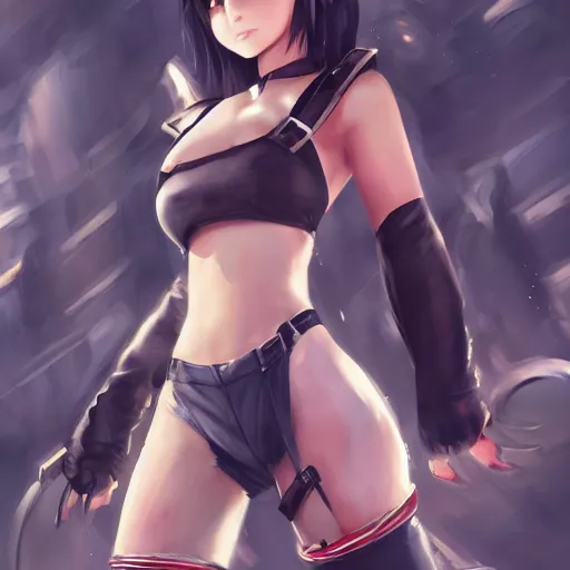 Image similar to full body shot of tifa lockhart by wlop, rossdraws, mingchen shen, bangkuart, sakimichan, yan gisuka, jeongseok lee, artstation, 4k