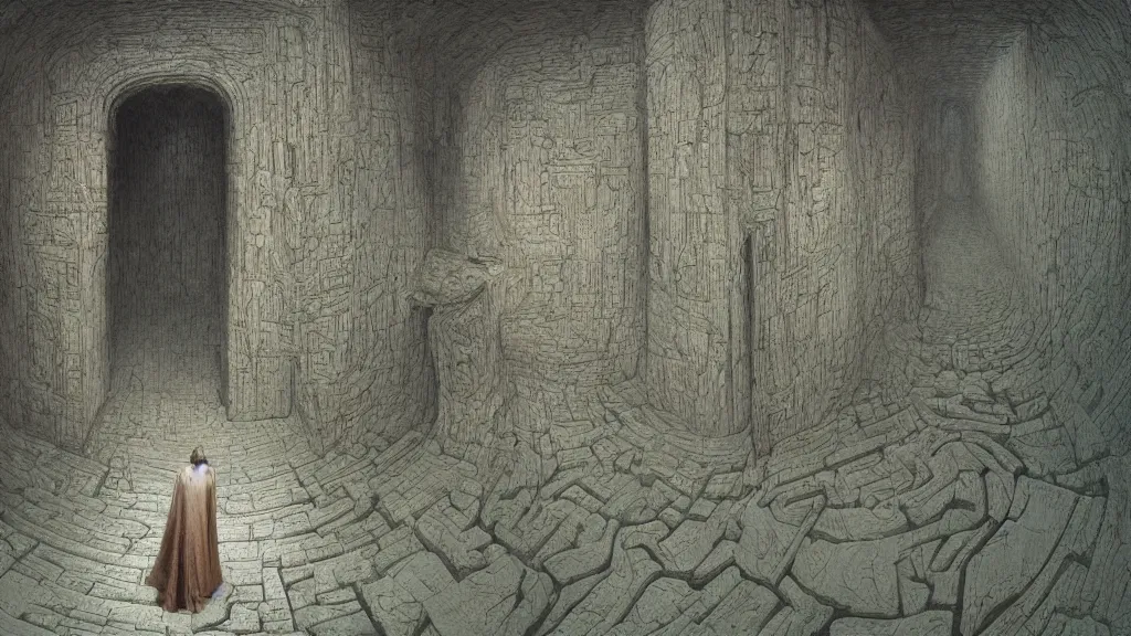 Prompt: labyrinth but the walls are brainmatter, digital art by Zdzisław Beksiński , Ruan Jia, Rudolf Béres