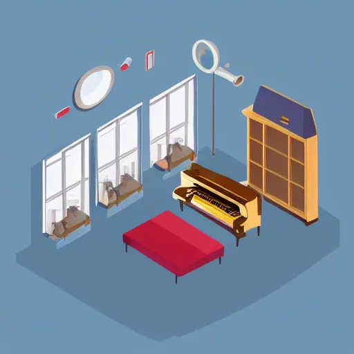 Prompt: musical atmosphere, isometric view of a room