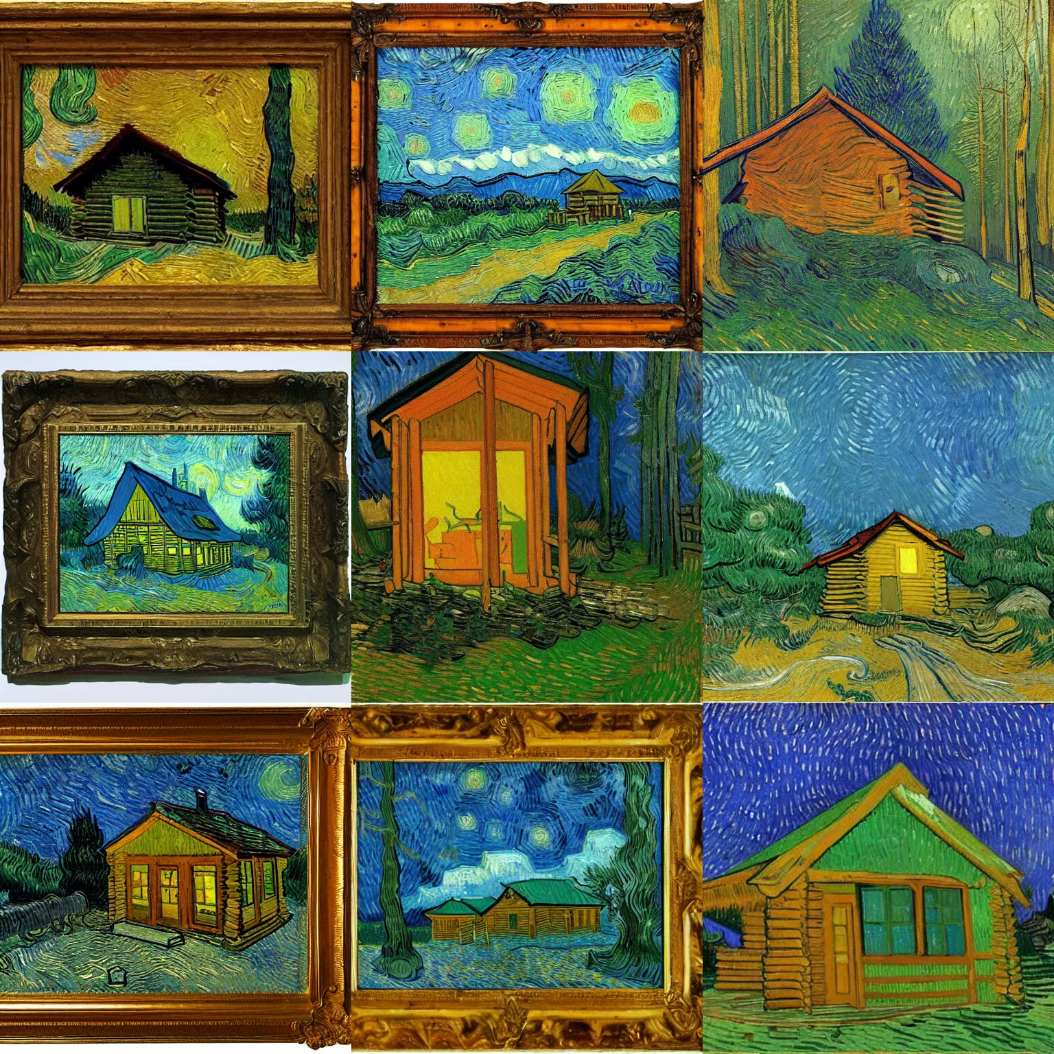 Prompt: [ a log cabin in the forest ] [ van gogh ] [ frank aurbach ]