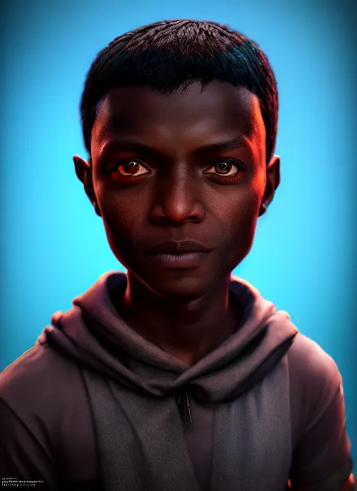 Prompt: An epic fantasy comic book style portrait painting of a small dark skinned boy thief, unreal 5, DAZ, hyperrealistic, octane render, cosplay, RPG portrait, dynamic lighting