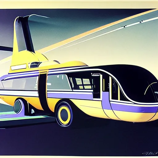 Image similar to concept art for helicopter + bus, painted by syd mead, high quality