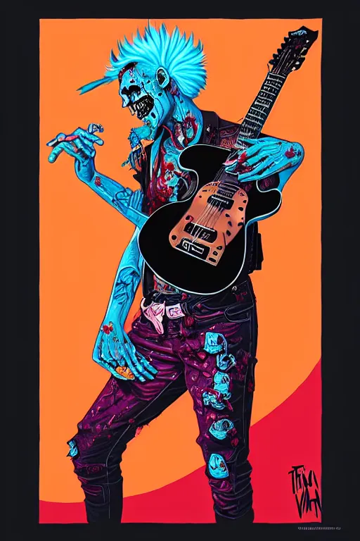 Image similar to a zombie punk playing guitar, tristan eaton, victo ngai, artgerm, rhads, ross draws