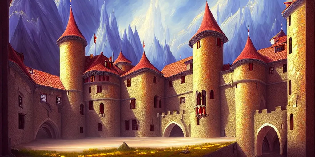 Image similar to a beautiful medieval european palace, fantasy art, painting by dancheng ye