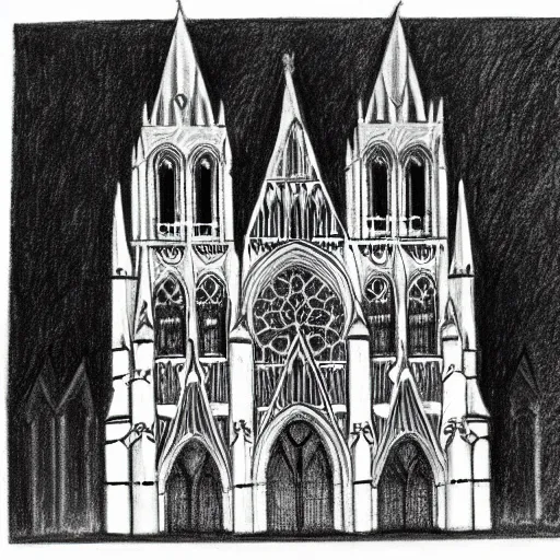 Image similar to gothic cathedral, black and white pencil drawing