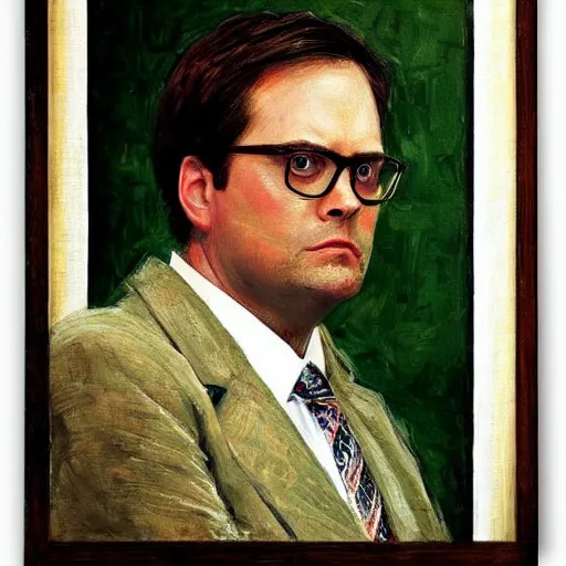 Prompt: dwight schrute and michael scott portrait by ilya repin