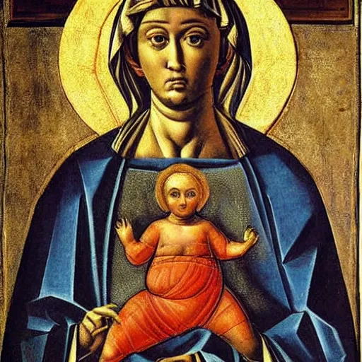 Prompt: benjamin netanyahu as crevole madonna by duccio