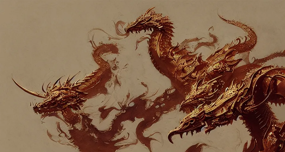 Prompt: golden dragon, intricate, elegant, highly detailed, john park, frazetta, sparth, ruan jia, jeffrey catherine jones, justin sweet