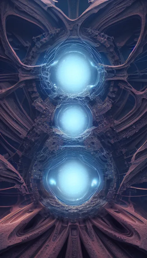 Image similar to zoom in fractal entropia of universe, greg rutkowski, esuthio, craig mullinshyper, scifi, symmetry fractal, octane render, detailed realistic 8 k,