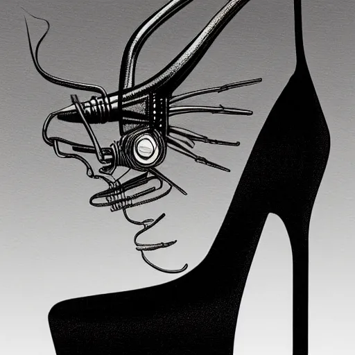 Prompt: High heel shoes designed by Giger