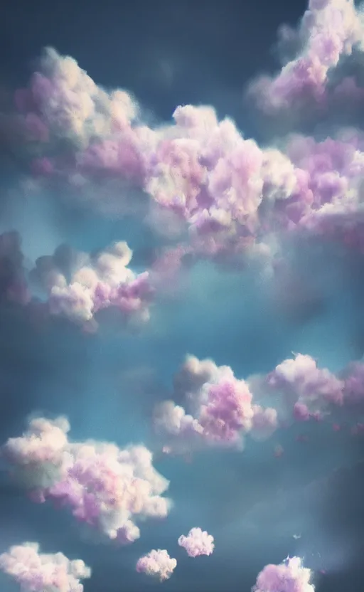 Image similar to flowers as clouds, soft render, volumetric lighting, 3d grainy surreal aesthetic illustration