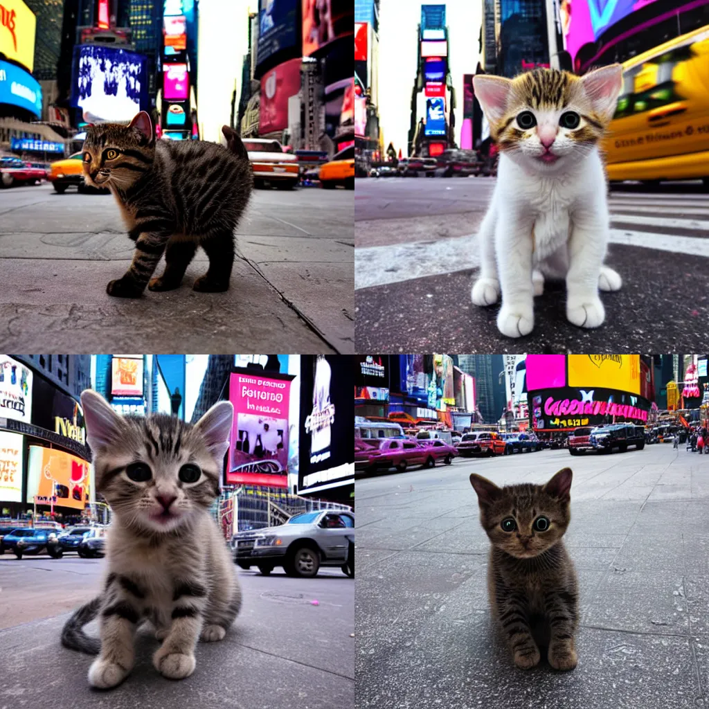 Image similar to baby cat in new york times square, award winning photo