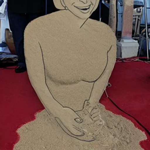 Image similar to barbara streisand made of sand, as sandman