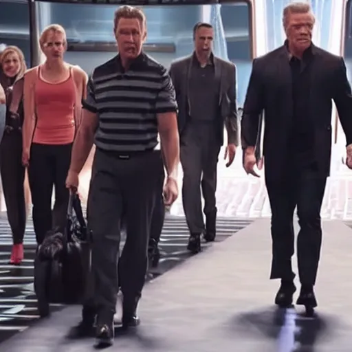 Prompt: a still of Vince McMahon walking from Avengers Endgame