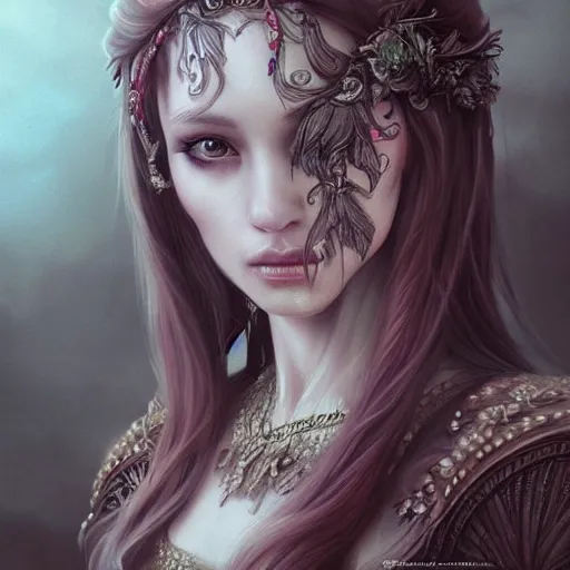 Image similar to portrait painting of beautiful fantasy princess, ultra realistic, concept art, intricate details, eerie highly detailed