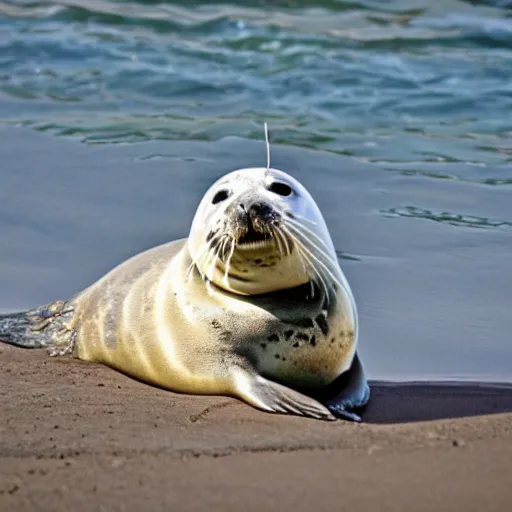 Prompt: adorable fat harbor seal smiling