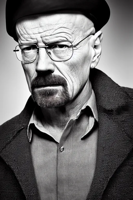 Prompt: Walter White portrait photo by Mark Mann and Lorenzo Agius , award winning, atmosphere, lighting, 1x