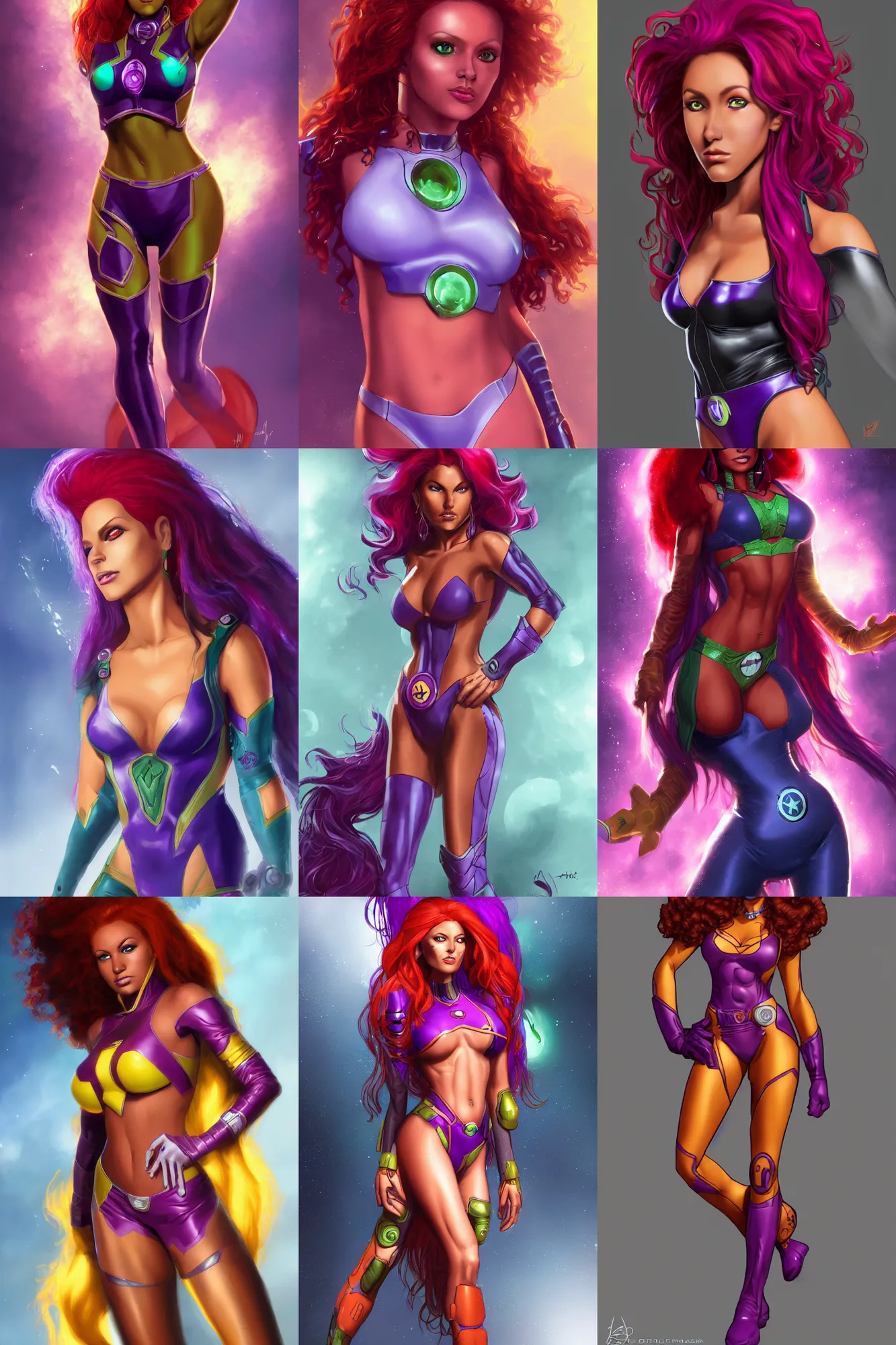 Prompt: full length portrait of starfire from dc by alyn spiller, highly detailed, portrait, scifi, digital painting, artstation, concept art, smooth, sharp focc