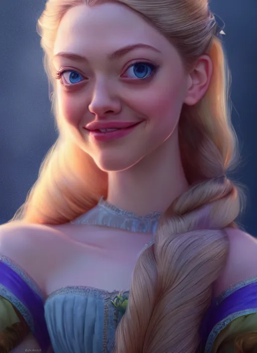 Image similar to beautiful happy amanda seyfried as the rapunzel princess, character art, art by artgerm lau and wlop and and ilya kuvshinov and john singer sargent, hyperdetailed, 8 k realistic, symmetrical, frostbite 3 engine, cryengine, dof, trending on artstation, digital art