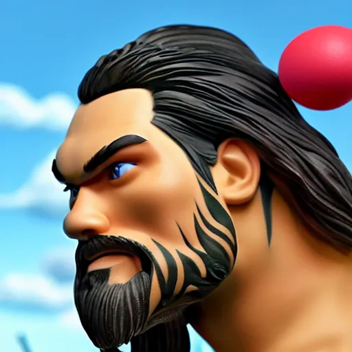 Image similar to Manga cover portrait of an extremely cute and adorable beautiful Jason Momoa playing with Fisher-Price toys, 3d render diorama by Hayao Miyazaki, official Studio Ghibli still, color graflex macro photograph, Pixiv, DAZ Studio 3D