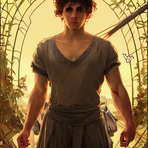 Prompt: painting ricardo milos as prisoner of azkaban. cheerful. happy. art by artgerm and greg rutkowski and alphonse mucha. during golden hour. extremely detailed. beautiful. 4 k. award winning.