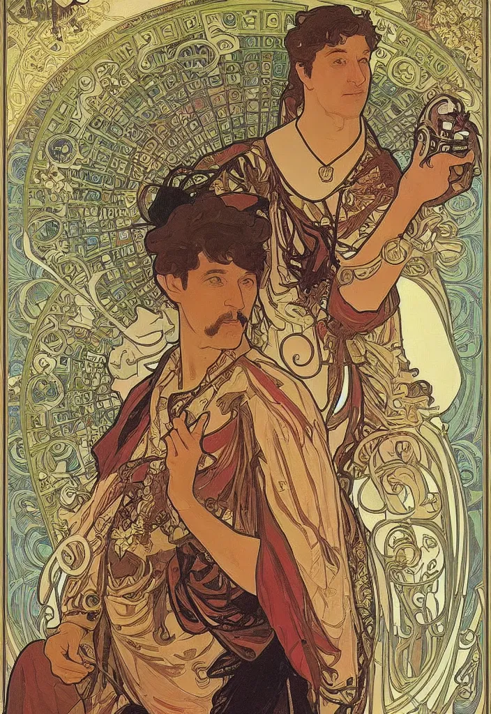 Image similar to geoffrey hinton as the emperor on a tarot card, tarot in art style by alphonse mucha