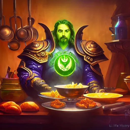 Prompt: maiev from warcraft as the chef on kitchen, path traced, highly detailed, high quality, digital painting, alena aenami, lilia alvarado, shinji aramaki, karol bak, alphonse mucha, tom bagshaw