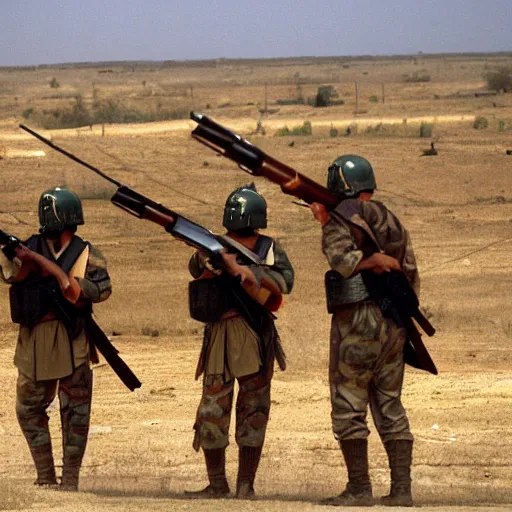 Image similar to roman legions shooting with rifles in iraq ( 2 0 0 3 )