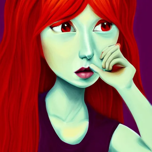 Image similar to A portrait of red hair gir by sam does art, highly detailed, digital painting, concept art, sharp focus, illustration, trending on artstaion