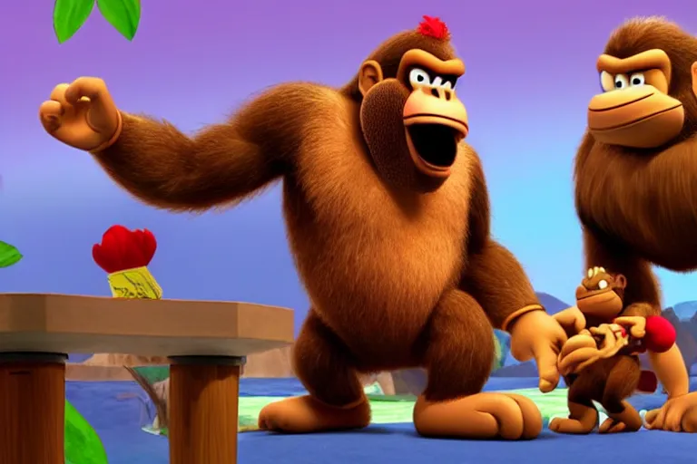 Prompt: donkey kong and king k rool in ted talk