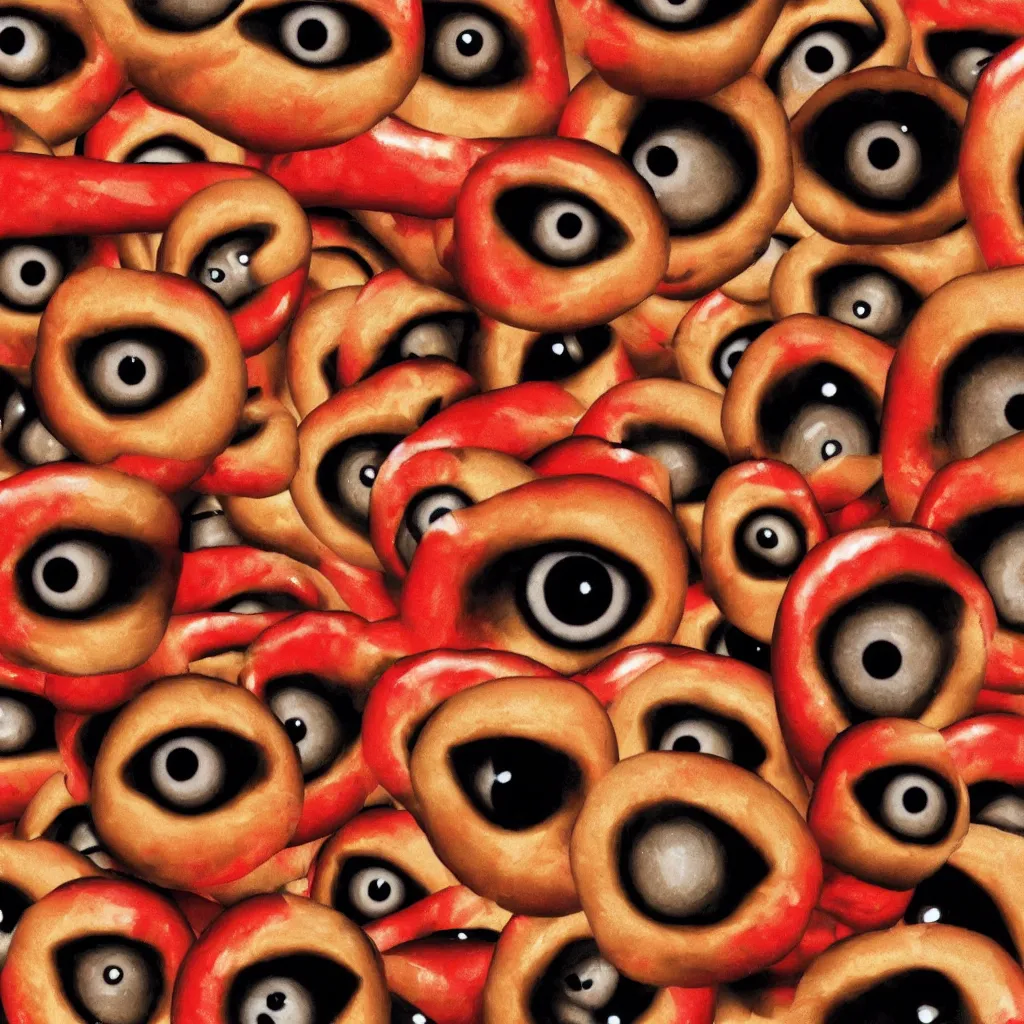 Image similar to hotdog made of human eyes photo with impact font top and bottom text