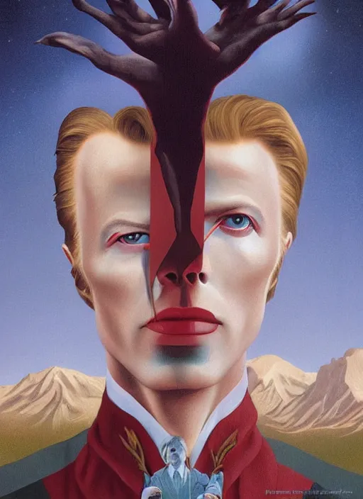 Prompt: twin peaks poster art, portrait of david bowie meets the little prince of darkness, by michael whelan, rossetti bouguereau, artgerm, retro, nostalgic, old fashioned