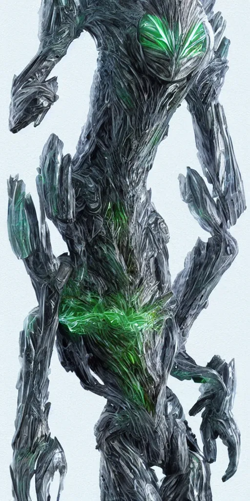 Image similar to full-body portrait of an alien creature made of crystal, scifi, science fiction, concept art, character design,