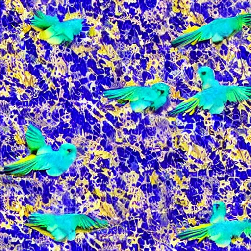 Image similar to blue parrots emerging from fluids, ink splash, intricate details, 16k, post processing, saturated blue colours