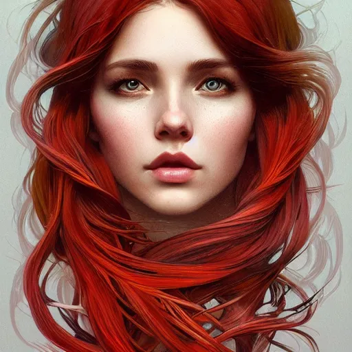 Prompt: girl with super long hair, hair becoming autumn red leaves, intricate, highly detailed, digital painting, artstation, concept art, smooth, sharp focus, illustration, unreal engine 5, 8 k, art by artgerm and greg rutkowski and alphonse mucha