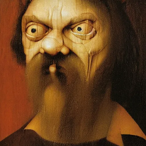 Image similar to terence mckenna portrait painting by hieronymus bosch