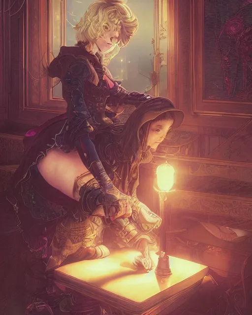 Prompt: a girl shuffling cards, midshot single subject, art poster, ambient lighting, detailed, by ayami kojima, makoto shinkai, kilian eng