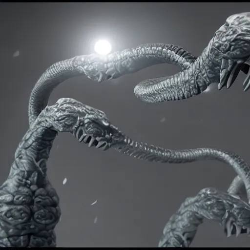 Image similar to a hydra with its heads being thumbsups 👍, cinematic, diffuse light, ultrarealistic