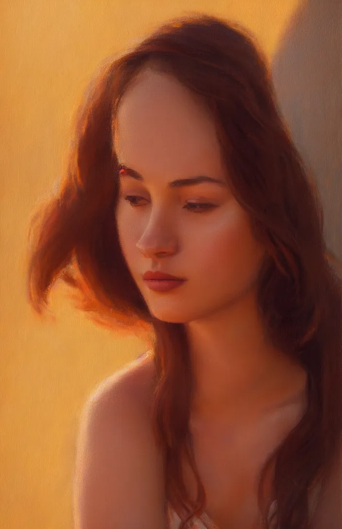 Image similar to a face portrait of a beautiful girl enjoying the warm sunlight, cuban setting, warm colors, soft lighting, atmospheric, cinematic, moody, in the style of diego koi, gina heyer, luiz escanuela, art by alyssa monk, hyperrealism, rule of thirds, oil on canvas, 8 k