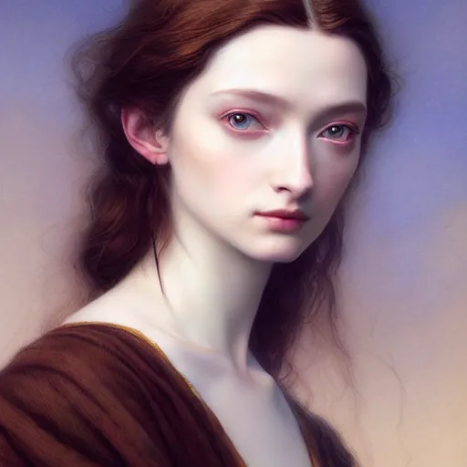 Prompt: striking Pre-Raphaelite Emma Dumont by Artgerm and Greg Rutkowski, intricate, elegant, highly detailed, digital painting, pale